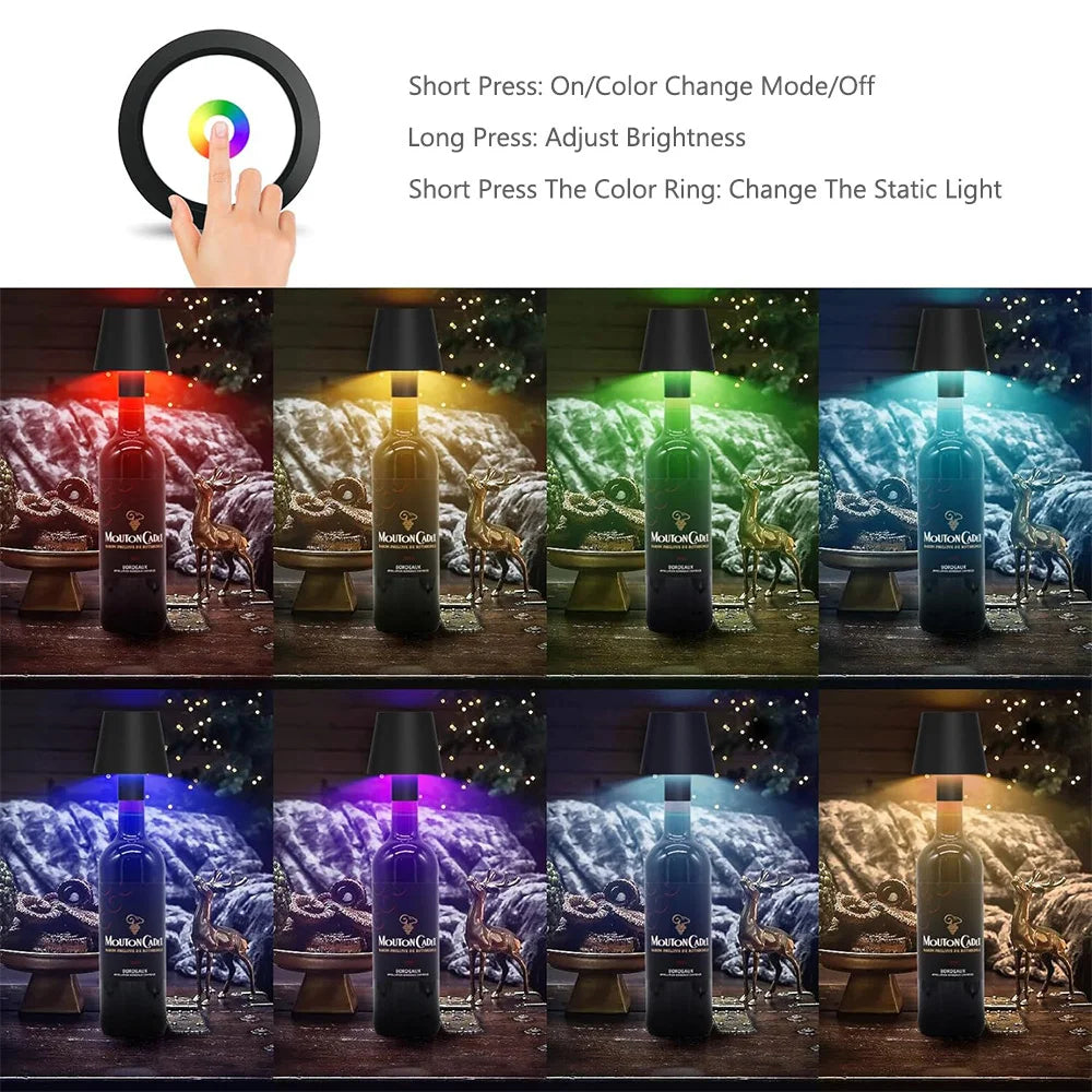 Lampada per Bottiglia a LED RGB Cordless: Paralume Ricaricabile Touch per Tavolo