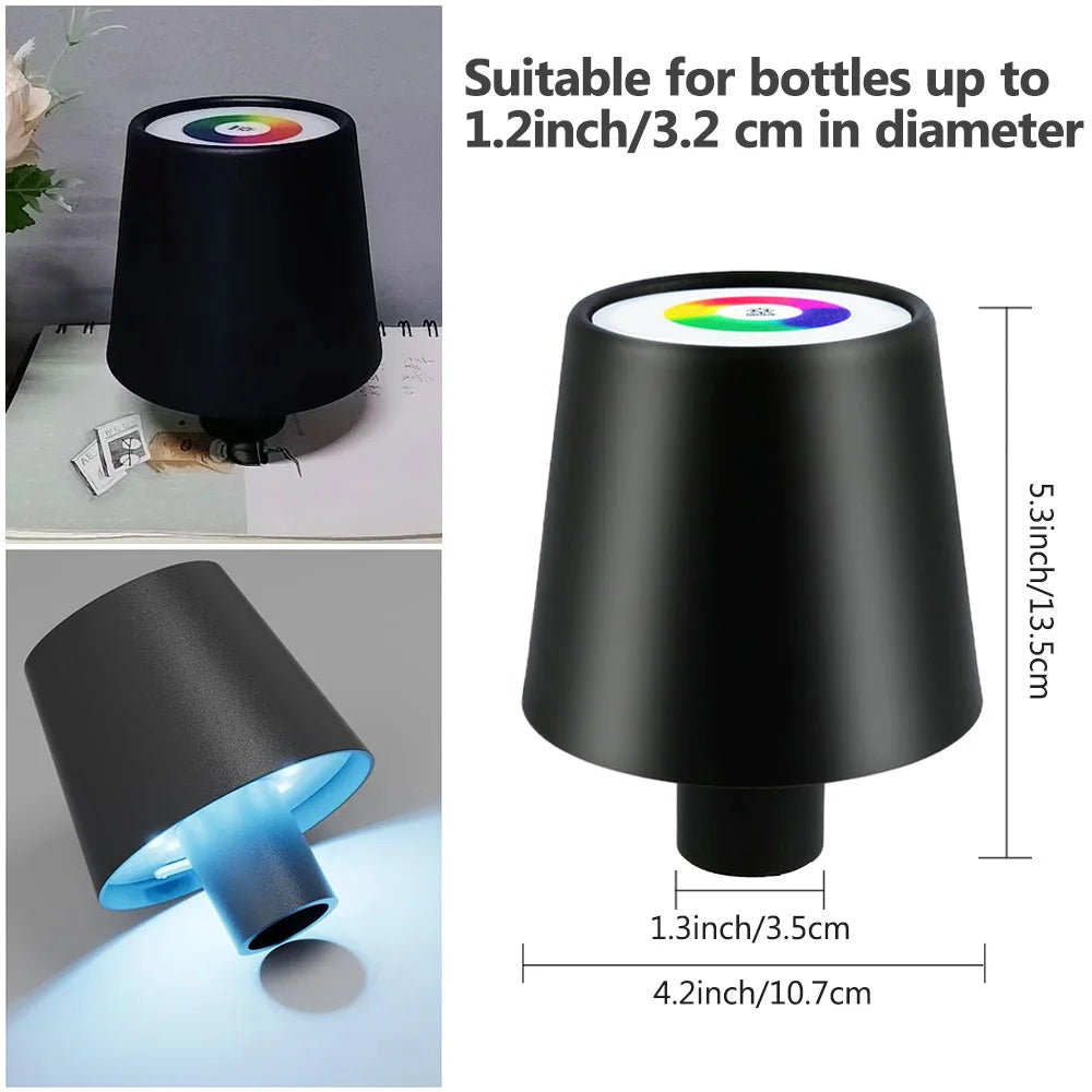 Lampada per Bottiglia a LED RGB Cordless: Paralume Ricaricabile Touch per Tavolo
