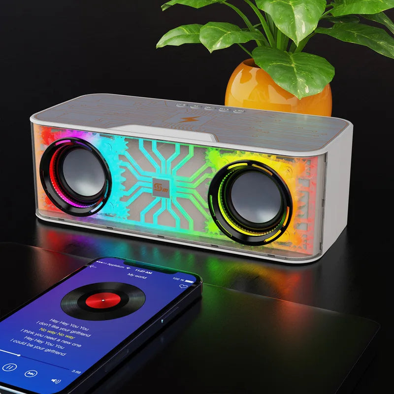 Speaker Bluetooth Cyberpunk con Luci LED | Cassa Wireless Doppia con Ricarica Smartphone