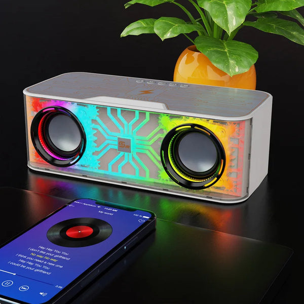 Speaker Bluetooth Cyberpunk con Luci LED | Cassa Wireless Doppia con Ricarica Smartphone