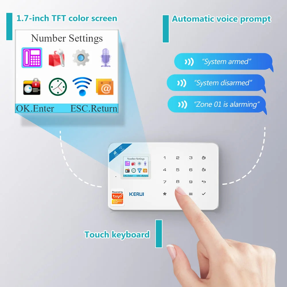 Centralina Allarme Casa Wireless KERUI Tuya: Antifurto Wi-Fi + GSM con Schermo LCD