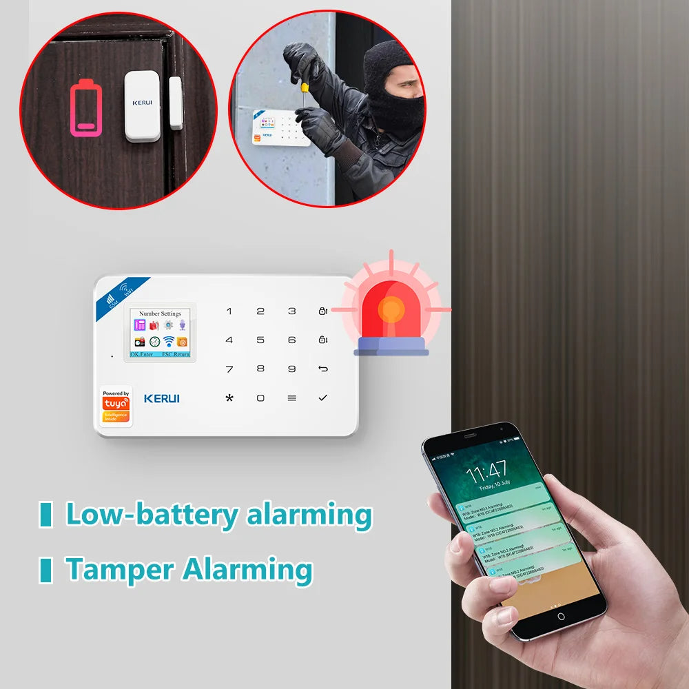 Centralina Allarme Casa Wireless KERUI Tuya: Antifurto Wi-Fi + GSM con Schermo LCD