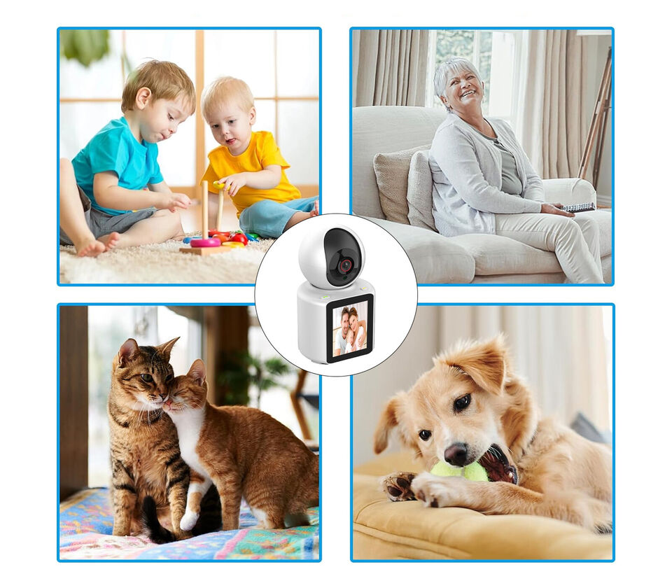 Telecamera Smart con Display | Videochiamata Bidirezionale da Tasto | Wi-Fi PTZ | Bianco