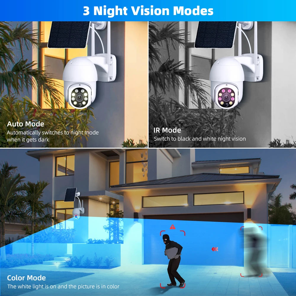 Telecamera Wi-Fi Esterno con Pannello Solare: Telecamera PTZ 360° a Batteria con PIR