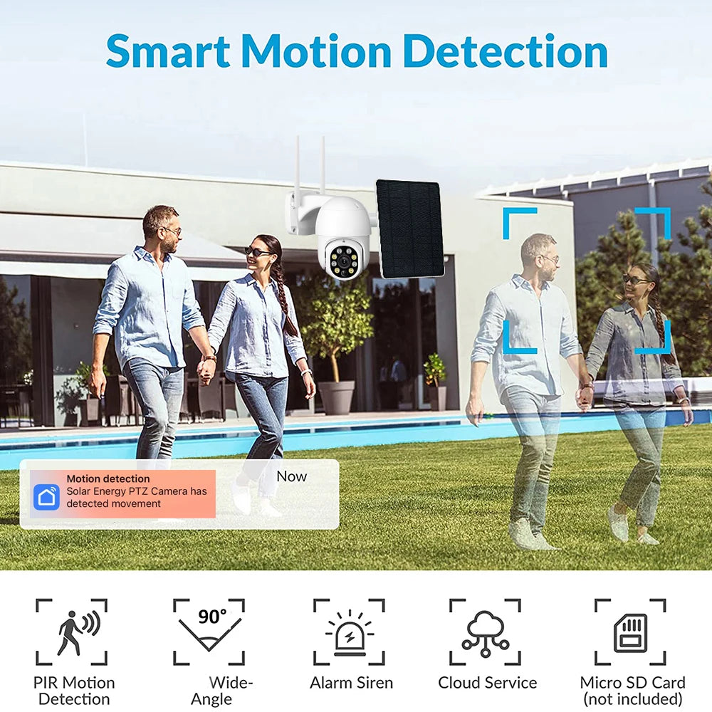 Telecamera Wi-Fi Esterno con Pannello Solare: Telecamera PTZ 360° a Batteria con PIR