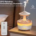 Umidificatore Effetto Pioggia UFO Raindrop | Diffusore di Aromi a Ultrasuoni con Luce LED d'Atmosfera, Rumore Bianco e Telecomando per Camera da Letto