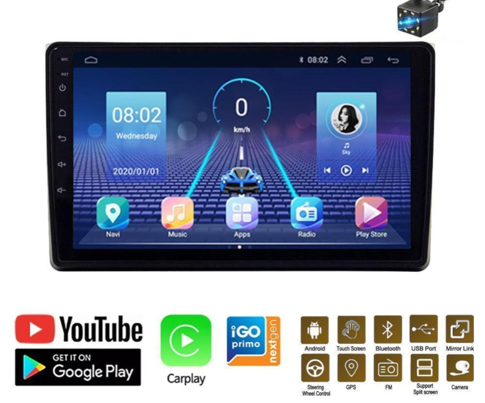 Autoradio Android Universale Touch Screen: Sistema GPS con CarPlay, YouTube e Retrocamera