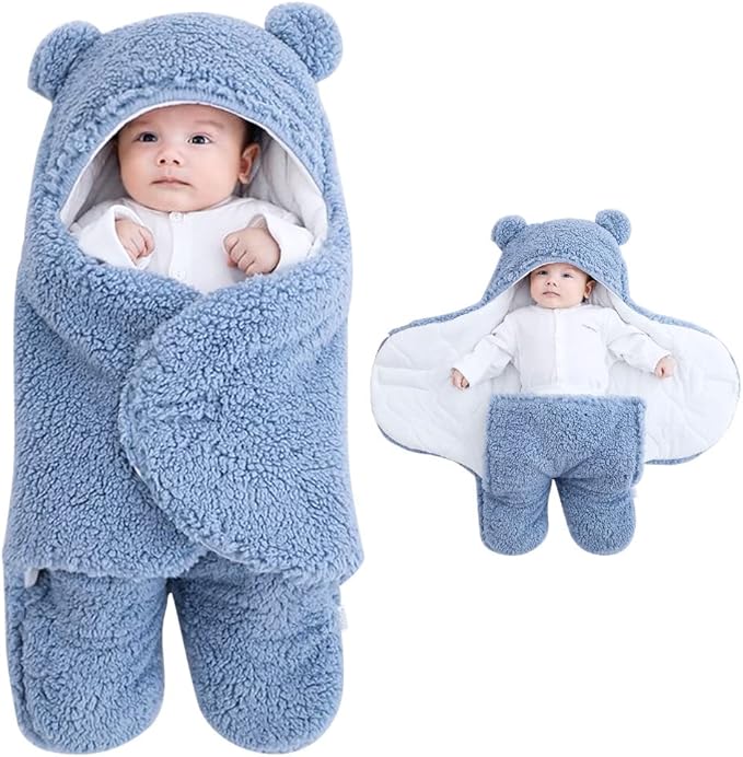 Coperta Fascia per Neonati 0 - 6 mesi con Cappuccio | Sacco Nanna Peluche per Carrozzina e Culla