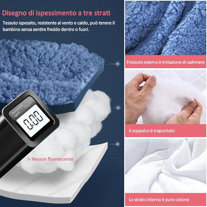 Coperta Fascia per Neonati 0 - 6 mesi con Cappuccio | Sacco Nanna Peluche per Carrozzina e Culla