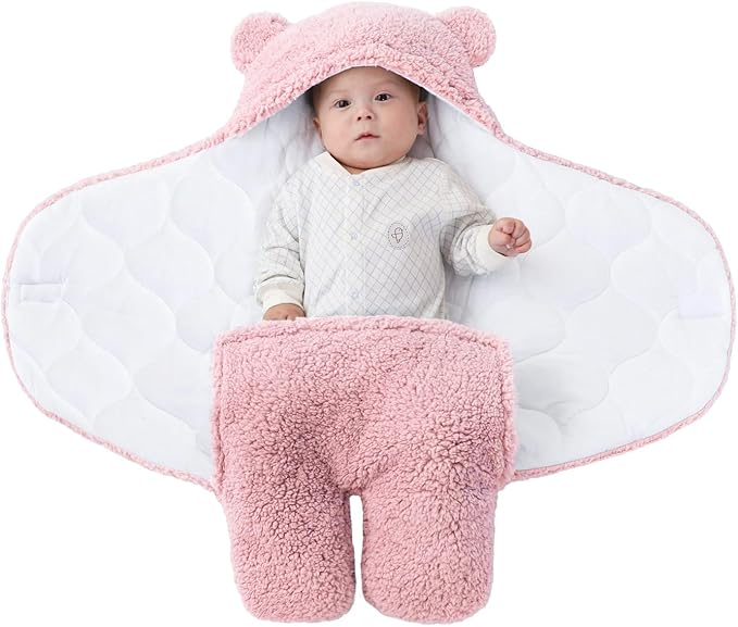 Coperta Fascia per Neonati 0 - 6 mesi con Cappuccio | Sacco Nanna Peluche per Carrozzina e Culla