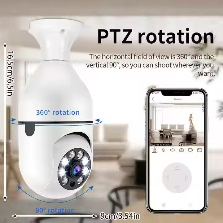 Telecamera Wi-Fi a Lampadina E27 5G: IP Camera Motorizzata 360° con LED Notturni