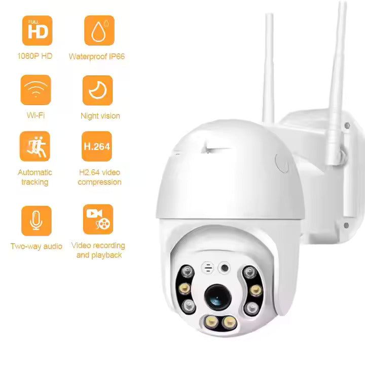 Telecamera di Sicurezza Esterna 360° senza Fili | Speed Dome Wi-Fi con Visione Notturna LED