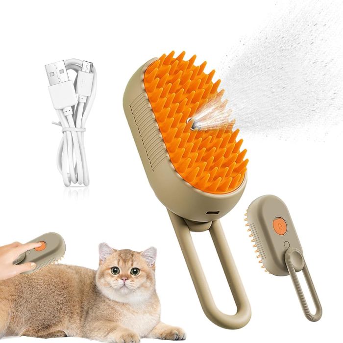 Spazzola a Vapore per Cani e Gatti 3 in 1 - Cardatore Elettrico con Serbatoio Acqua e Manico Girevole, Spazzola Massaggio in Silicone per Rimozione Peli Morti e Scioglinodi, Ricaricabile USB