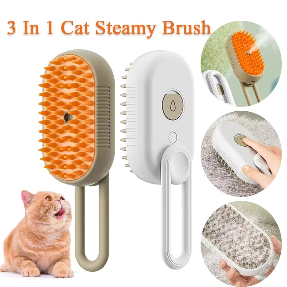 Spazzola a Vapore per Cani e Gatti 3 in 1 - Cardatore Elettrico con Serbatoio Acqua e Manico Girevole, Spazzola Massaggio in Silicone per Rimozione Peli Morti e Scioglinodi, Ricaricabile USB