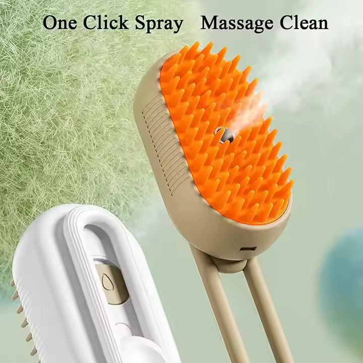 Spazzola a Vapore per Cani e Gatti 3 in 1 - Cardatore Elettrico con Serbatoio Acqua e Manico Girevole, Spazzola Massaggio in Silicone per Rimozione Peli Morti e Scioglinodi, Ricaricabile USB