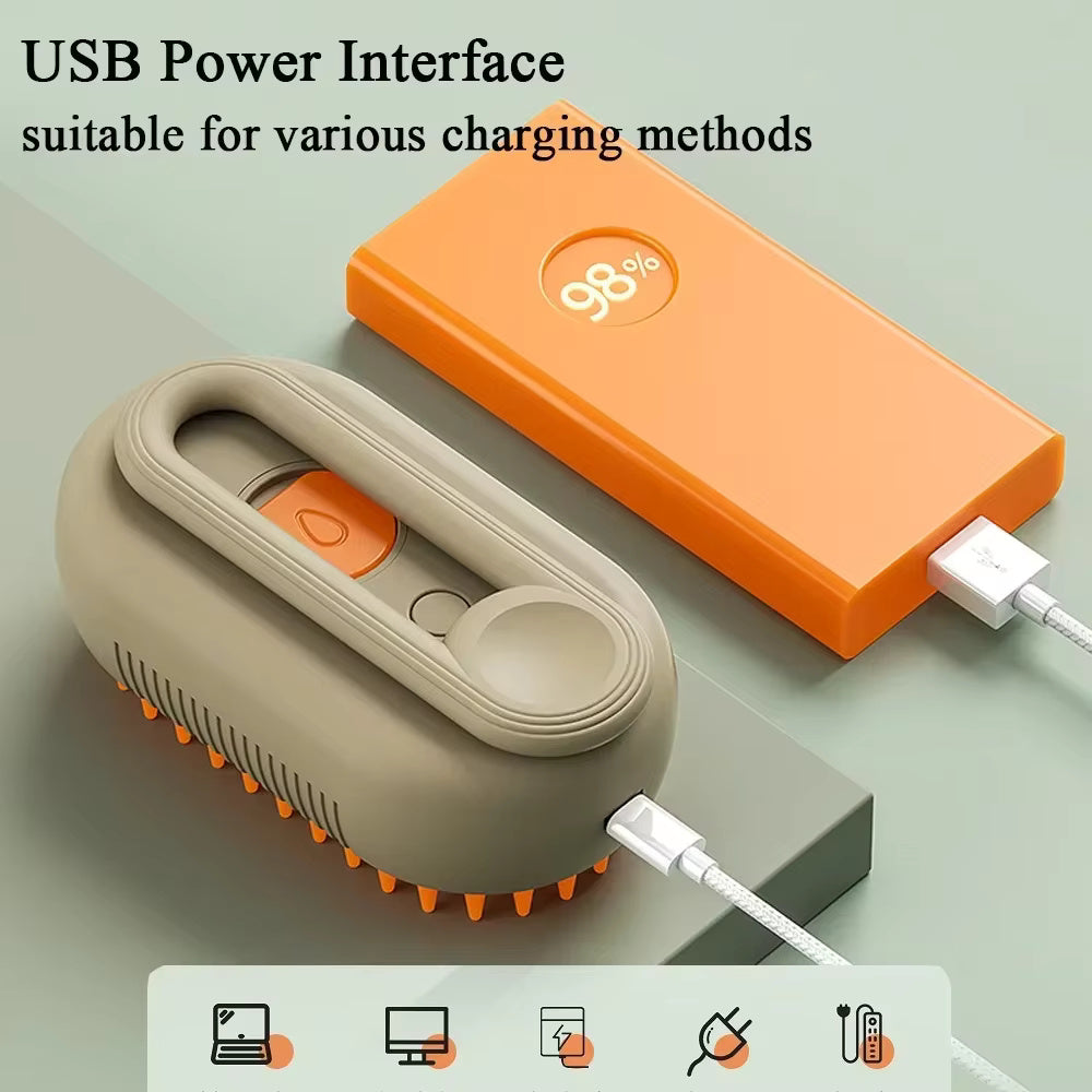 Spazzola a Vapore per Cani e Gatti 3 in 1 - Cardatore Elettrico con Serbatoio Acqua e Manico Girevole, Spazzola Massaggio in Silicone per Rimozione Peli Morti e Scioglinodi, Ricaricabile USB