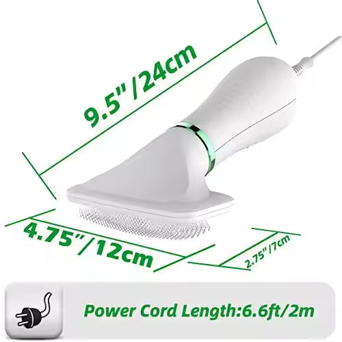 Asciugatore per Cani e Gatti 2 in 1 - Phon Spazzola Elettrico Silenzioso con Temperatura Regolabile, Cardatore per Sottopelo e Nodi con Punte Protette