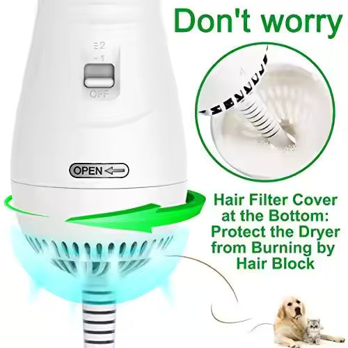 Asciugatore per Cani e Gatti 2 in 1 - Phon Spazzola Elettrico Silenzioso con Temperatura Regolabile, Cardatore per Sottopelo e Nodi con Punte Protette