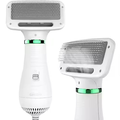 Asciugatore per Cani e Gatti 2 in 1 - Phon Spazzola Elettrico Silenzioso con Temperatura Regolabile, Cardatore per Sottopelo e Nodi con Punte Protette