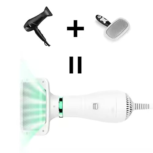 Asciugatore per Cani e Gatti 2 in 1 - Phon Spazzola Elettrico Silenzioso con Temperatura Regolabile, Cardatore per Sottopelo e Nodi con Punte Protette
