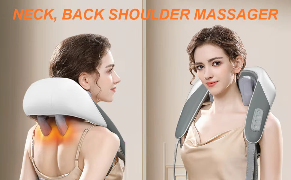 Massaggiatore Collo e Trapezi a Mani Libere | Dispositivo per Cervicale Ricaricabile USB