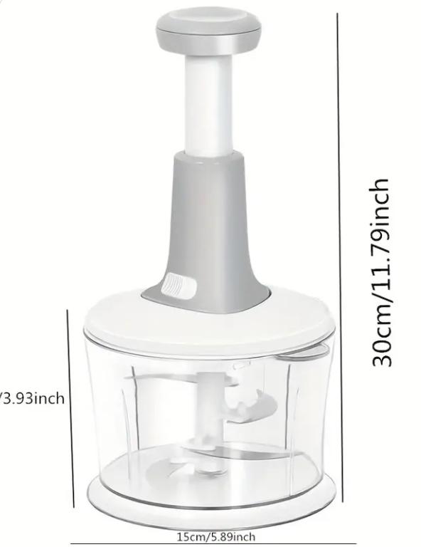 Frullatore | Tritatutto Manuale per Verdure | Meccanismo a Pressione | Lame Acciaio Inox | Bianco/Grigio