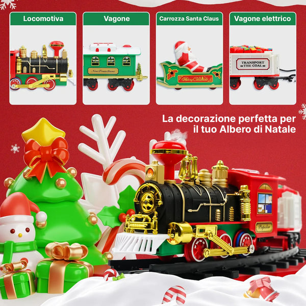 Trenino di Natale Elettrico con Binari | Locomotiva e Vagoni di Babbo Natale