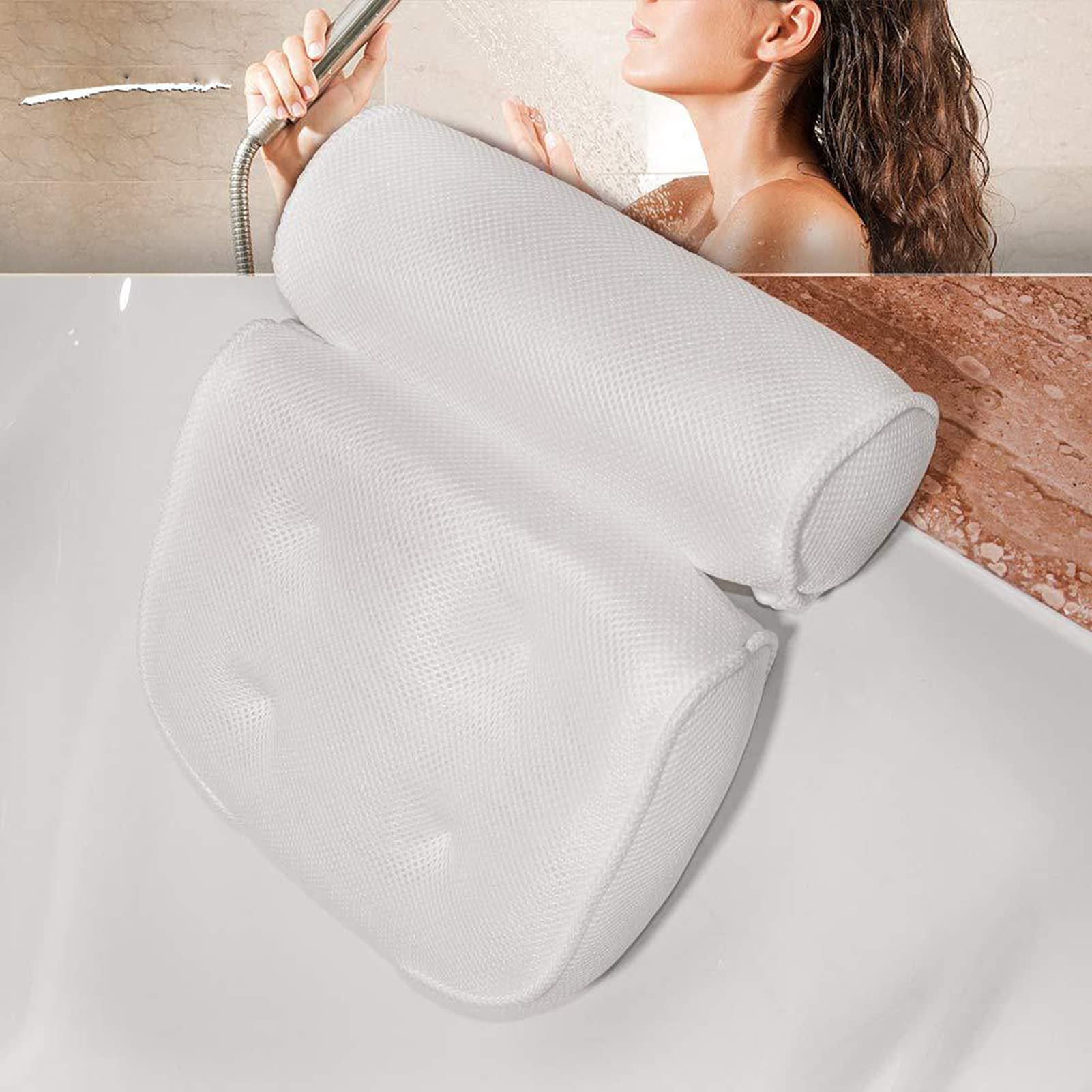 Cuscino da Vasca da Bagno Ergonomico | Poggiatesta Imbottito con Ventose Antiscivolo
