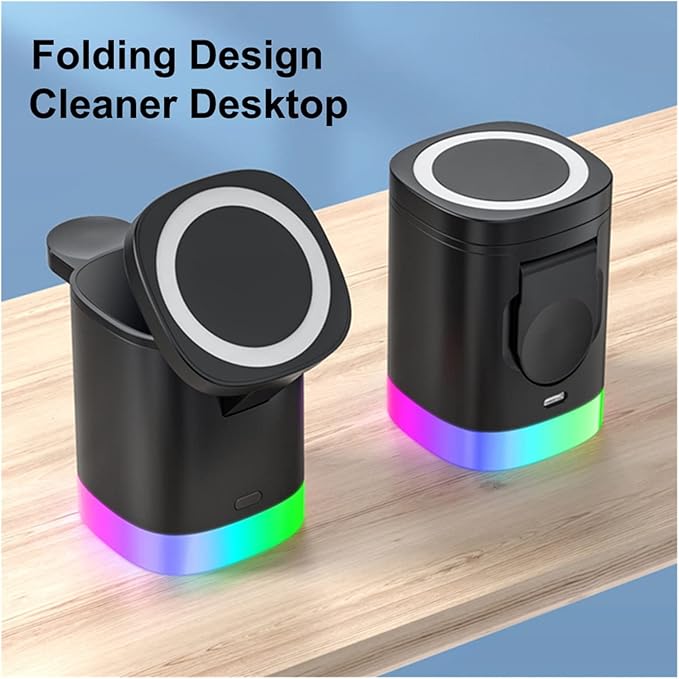 Stazione di Ricarica Wireless Magnetica 3 in 1 | Caricatore MagSafe con Luce RGB