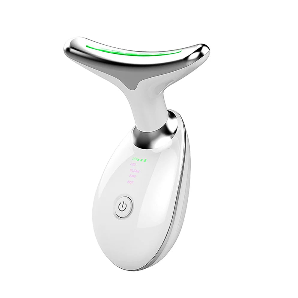 Massaggiatore Viso e Collo Effetto Lifting | Dispositivo Antirughe 4-in-1 con Fototerapia LED, Microcorrenti EMS, Terapia del Calore e Pulizia Sonica