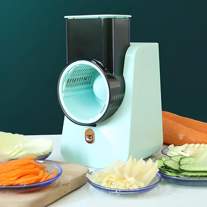 Tagliaverdure Elettrico Multifunzione 3 in 1 | Grattugia e Affettaverdure Verde