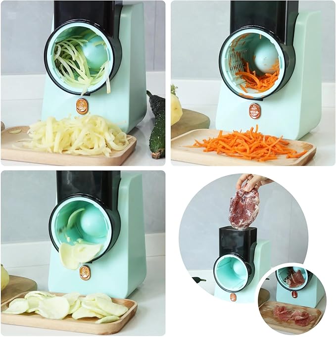 Tagliaverdure Elettrico Multifunzione 3 in 1 | Grattugia e Affettaverdure Verde