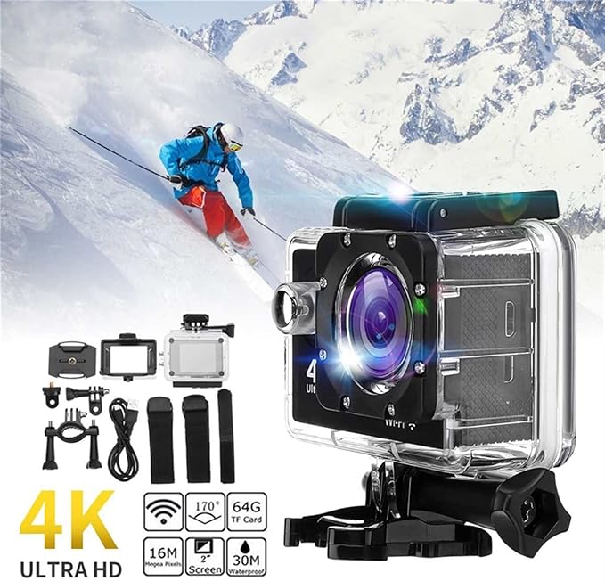 Action Camera 4K Ultra HD: Videocamera Sportiva Wi-Fi Impermeabile 30m con Accessori