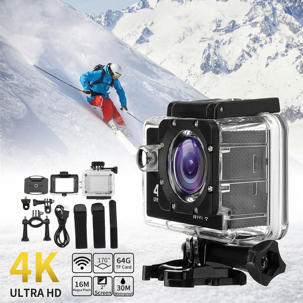 Action Camera 4K Ultra HD: Videocamera Sportiva Wi-Fi Impermeabile 30m con Accessori
