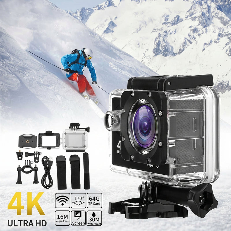 Action Camera 4K Ultra HD: Videocamera Sportiva Wi-Fi Impermeabile 30m con Accessori