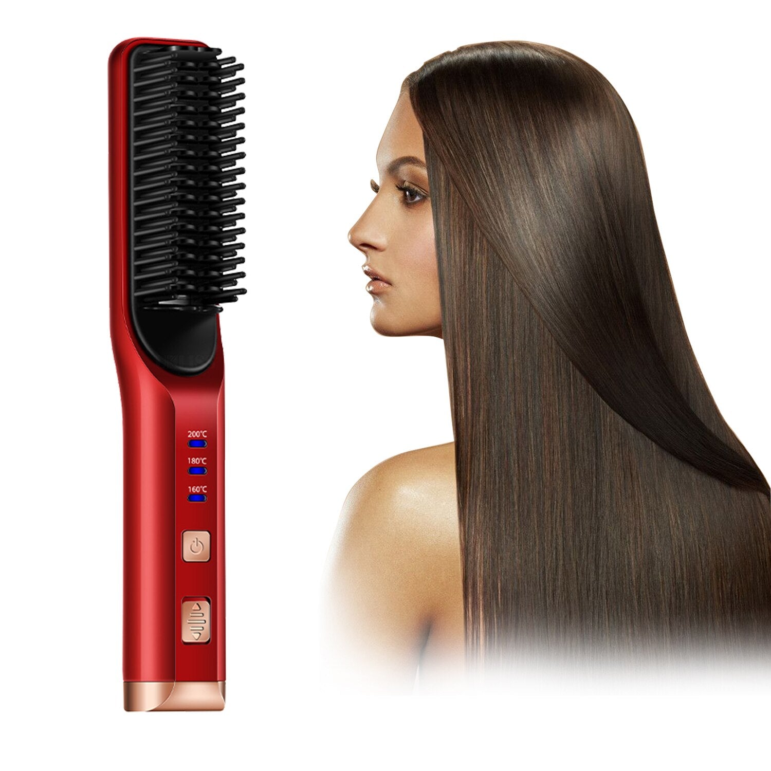 Spazzola Riscaldante per Capelli Lisci | Piastra Spazzola Elettrica Professionale 160°C-200°C con Indicatori LED, Effetto Seta e Volumizzante