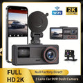 Dash Cam Auto 3 Telecamere 2K Quad HD, Telecamera per Auto Fronte, Retro e Abitacolo con WiFi, Dashcam con Visione Notturna, G-Sensor, Monitoraggio Parcheggio e Controllo App