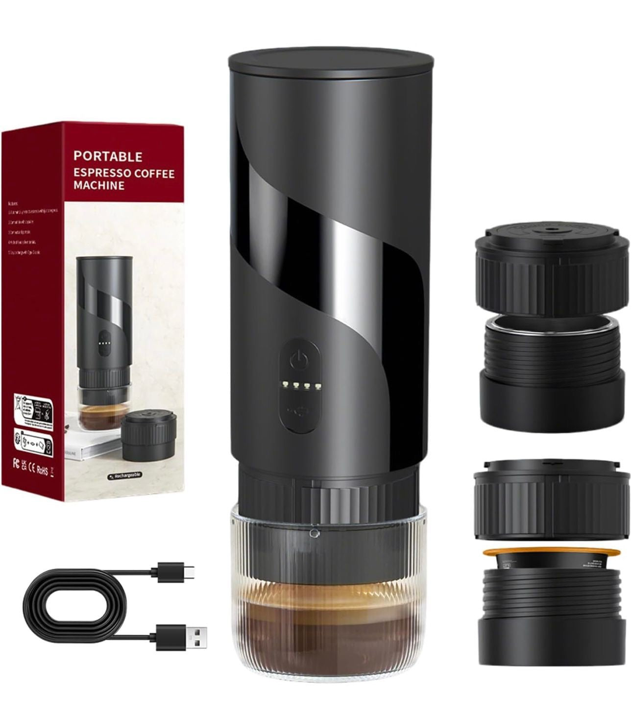 Macchina da Caffè Espresso Portatile USB: Caffettiera da Viaggio con Tazza in Vetro