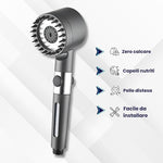 Soffione Doccia con Tasto Stop e 3 Getti | Doccino Massaggiante Grigio Anticalcare