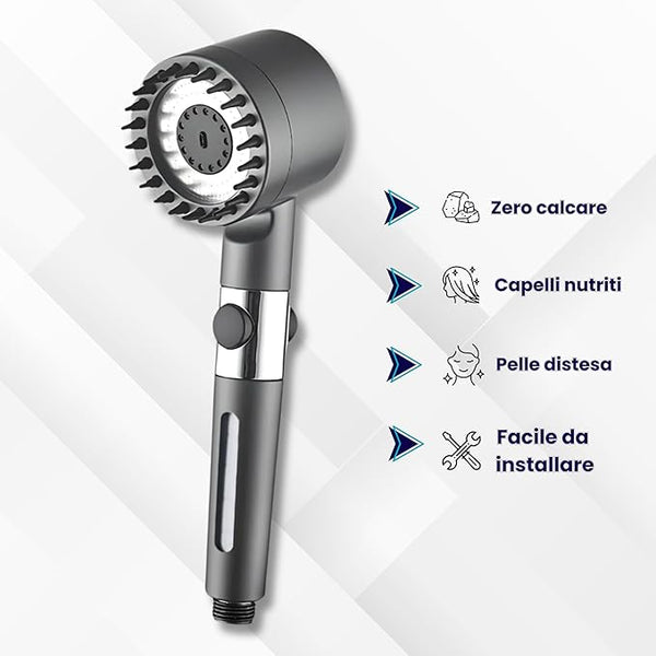 Soffione Doccia con Tasto Stop e 3 Getti | Doccino Massaggiante Grigio Anticalcare