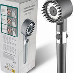 Soffione Doccia con Tasto Stop e 3 Getti | Doccino Massaggiante Grigio Anticalcare
