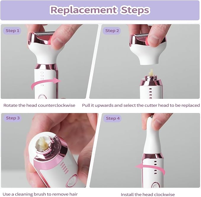 Rasoio Elettrico Donna 5 in 1: Kit Depilazione con Display LED e Testine Intercambiabili
