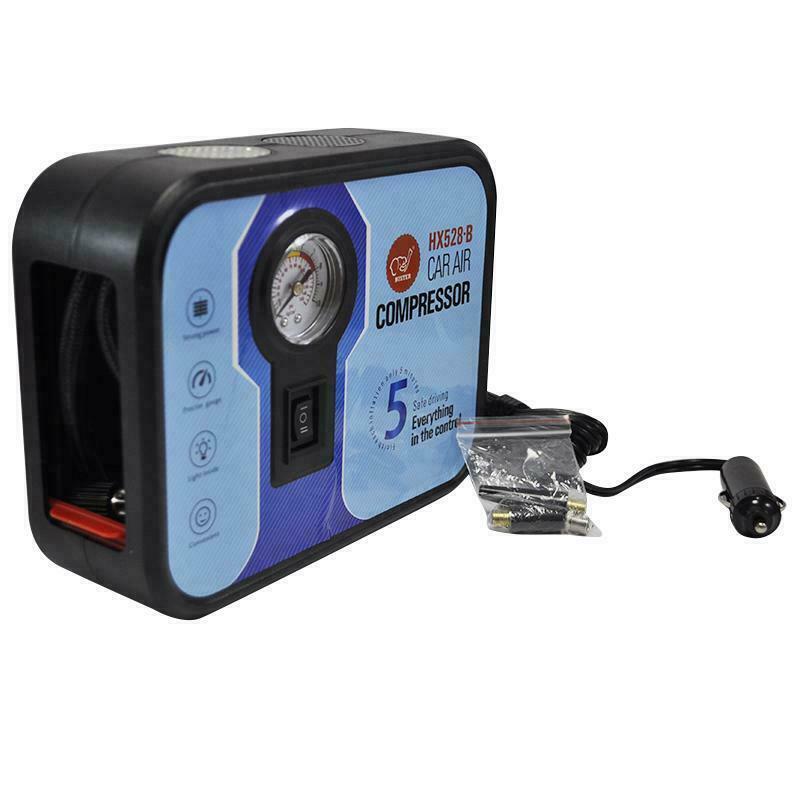 Mini Compressore Auto 12V Portatile HX528-B – Gonfiatore Pneumatici Elettrico Auto, Pompa Elettrica Portatile con Manometro e Kit Ugelli per Ruote Auto, Moto, Bici e Palloni