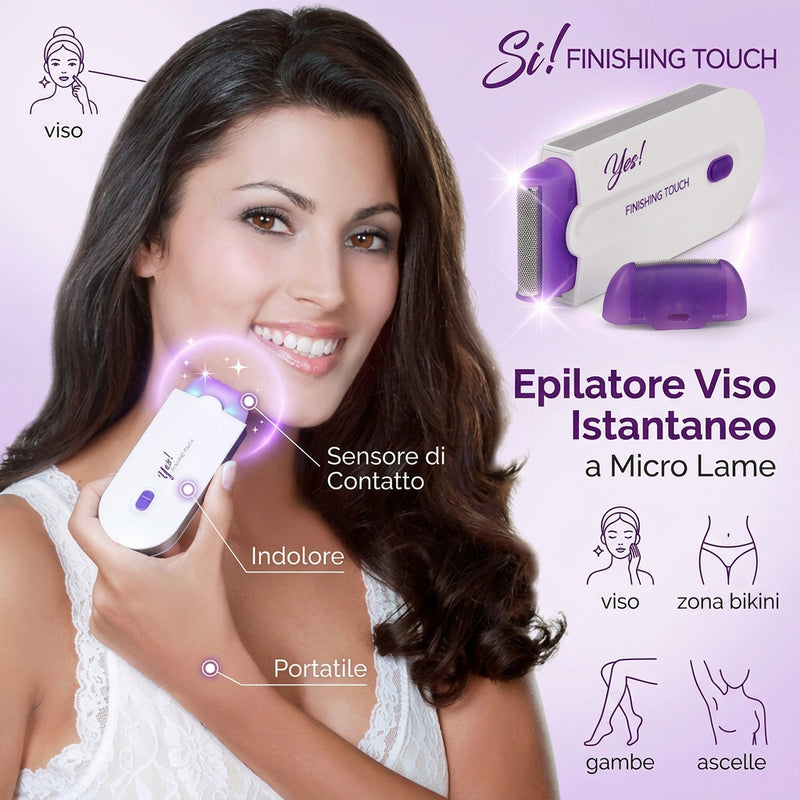 Epilatore Viso Donna Istantaneo a Micro Lame | Rasoio Elettrico Portatile Indolore per Baffetti, Zona Bikini, Gambe e Ascelle con Sensore di Contatto
