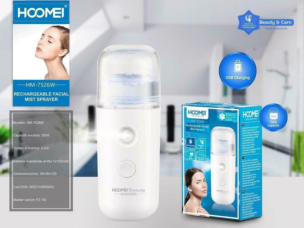 Nebulizzatore Viso Portatile Hoomei HM-7526W | Nano Idratante Facciale a Ultrasuoni Ricaricabile USB con Serbatoio 30ml, Bianco