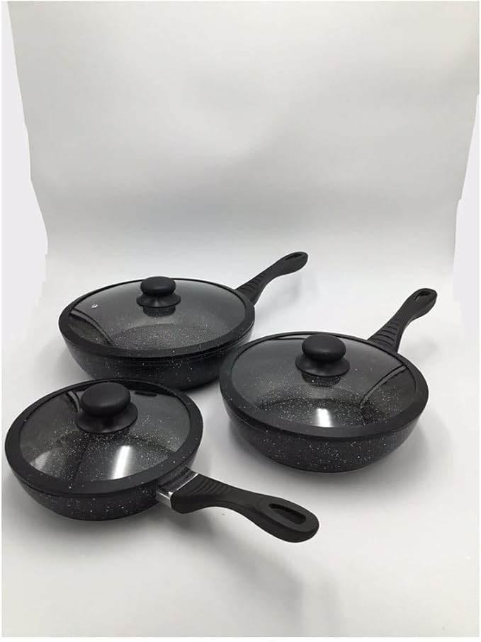 Set 11pz Padelle in Pietra Lavica Antiaderente Coperchio Mestoli Ad Induzione Gas