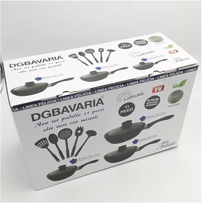 Set 11pz Padelle in Pietra Lavica Antiaderente Coperchio Mestoli Ad Induzione Gas
