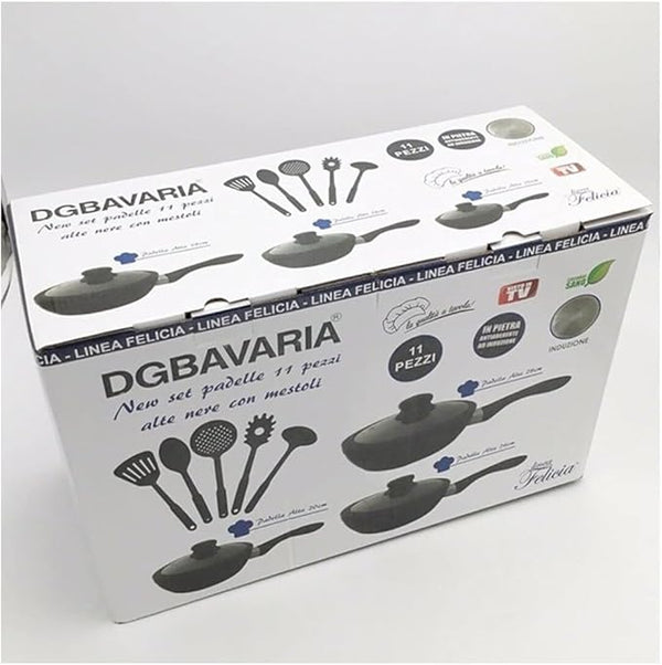 Set 11pz Padelle in Pietra Lavica Antiaderente Coperchio Mestoli Ad Induzione Gas