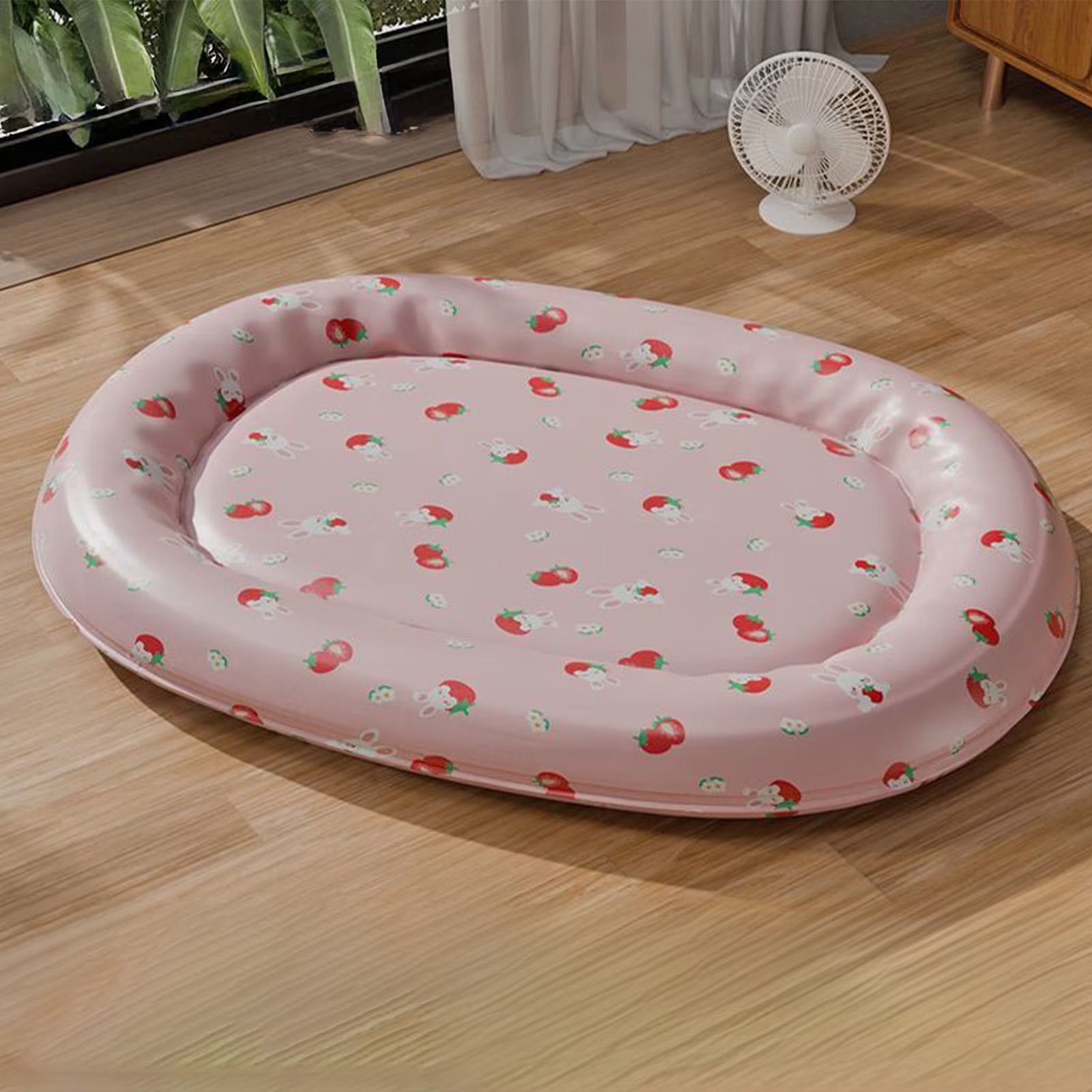 Cuccia Estiva Ovale per Cani di Piccola Taglia e Gatti - Lettino da Interno ed Esterno con Fondo Antiscivolo e Bordi Imbottiti, Rosa Fragola