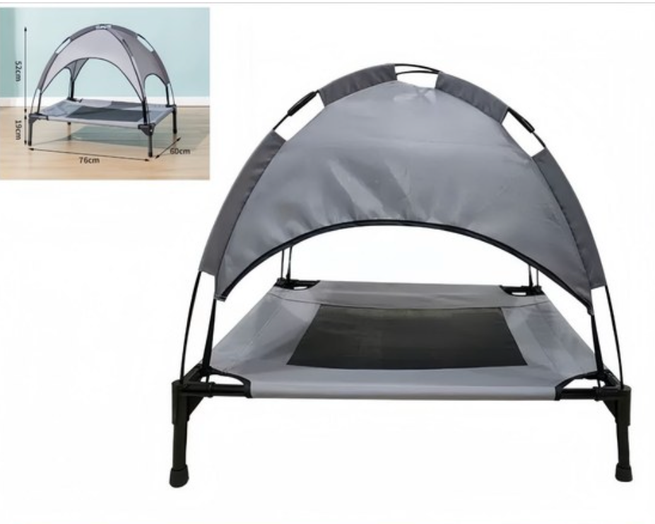 Cuccia Rialzata per Cani e Gatti con Tenda Parasole - Lettino da Campeggio Portatile ed Estivo per Animali, Brandina da Esterno con Tettuccio Rimovibile e Rete Traspirante, Dimensioni 76x60x19 cm